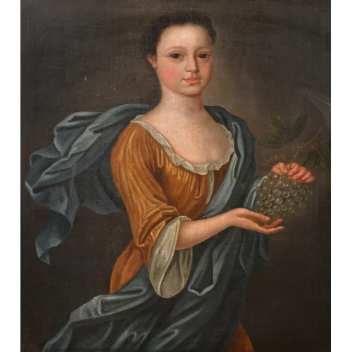 29 - 18th Century English School. A Half Length Portrait of a Lady holding a Bunch of Grapes, Oil on canv... 