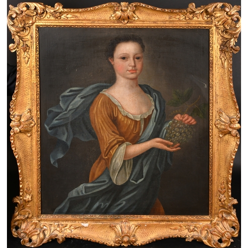 29 - 18th Century English School. A Half Length Portrait of a Lady holding a Bunch of Grapes, Oil on canv... 