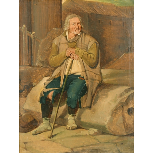 30 - 19th Century Italian School. A Farmworker at Rest, Oil on canvas, 11.25