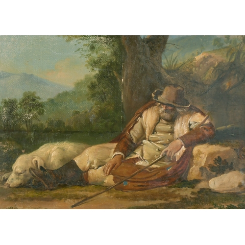 30 - 19th Century Italian School. A Farmworker at Rest, Oil on canvas, 11.25