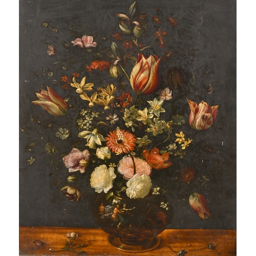 31 - 17th Century Dutch School. Still Life of Flowers in a Decorated Vase, Oil on panel, Signed with init... 