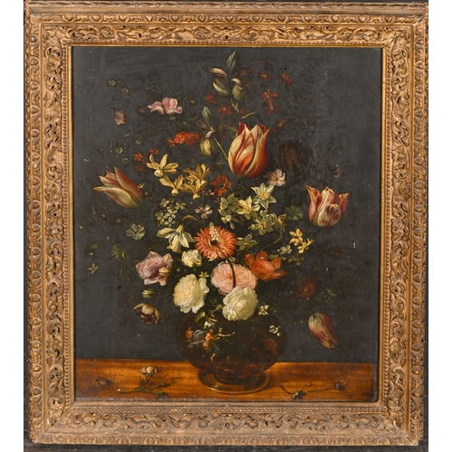 31 - 17th Century Dutch School. Still Life of Flowers in a Decorated Vase, Oil on panel, Signed with init... 