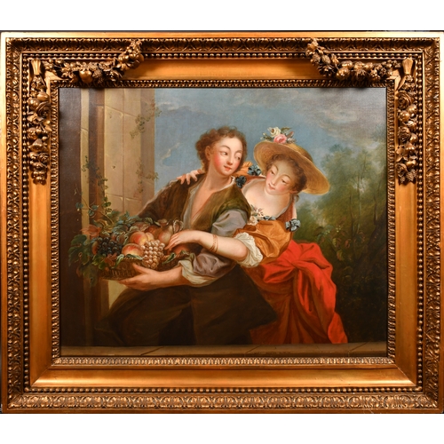 38 - 19th Century French School. A Courting Couple in a Landscape, Oil on canvas, In an ornate gilt compo... 