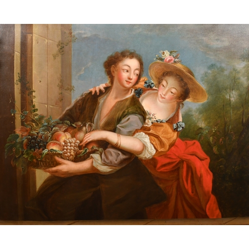 38 - 19th Century French School. A Courting Couple in a Landscape, Oil on canvas, In an ornate gilt compo... 