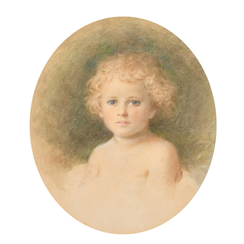 50 - E T (19th Century) British. Bust Portrait of a Small Child, Watercolour, Signed with initials, Oval ... 