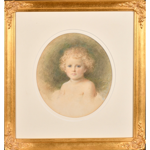 50 - E T (19th Century) British. Bust Portrait of a Small Child, Watercolour, Signed with initials, Oval ... 