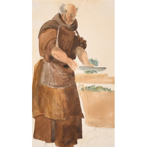 54 - Arthur Glennie (1803-1890) British. A Monk Preparing Vegetables, Watercolour, Inscribed on a label v... 