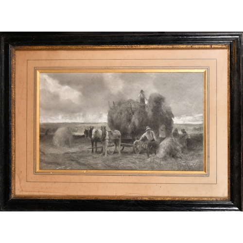 56 - Julien Dupre (1851-1910) French. A Harvesting Scene, Chalk, Signed, 13.75