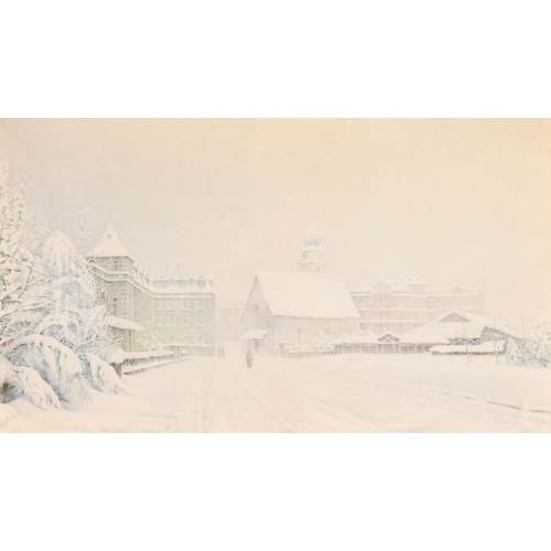 59 - G Nelson (19th-20th Century) European. 'Snowing in Davos Switz, with St Theodul Church and the Seeho... 