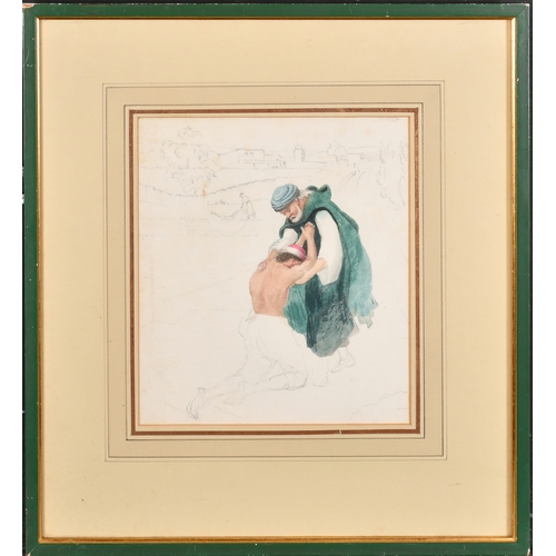 67 - Mid 19th Century English School. 'The Return of the Prodigal Son', Watercolour and pencil, Inscribed... 