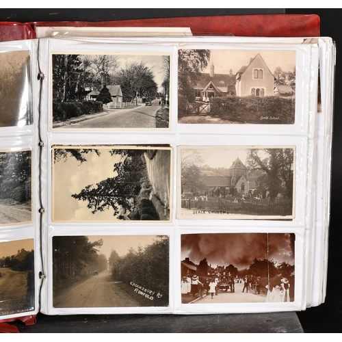 75 - A large album of early 20th century postcards relating to Runfold, Tongham, Heath End, Hale, Crondal... 