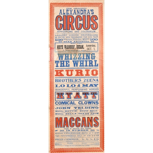 76 - An Early 20th century poster advertising the Alexandra's Circus visit to North Warnborough, Odiham, ... 