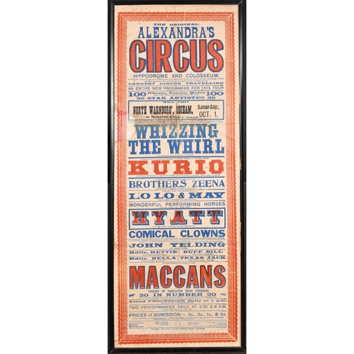 76 - An Early 20th century poster advertising the Alexandra's Circus visit to North Warnborough, Odiham, ... 