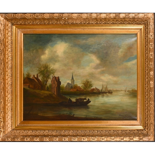 85 - Jean Lacner (19th-20th Century) European. An Evening River Landscape, Oil on canvas, Signed and insc... 