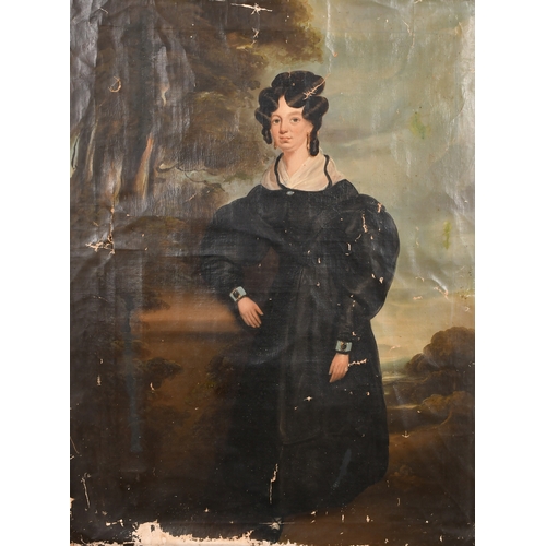 87 - 19th Century European School. Full Length Portrait of a Lady, Oil on unstretched canvas, 30