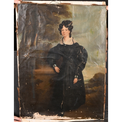 87 - 19th Century European School. Full Length Portrait of a Lady, Oil on unstretched canvas, 30