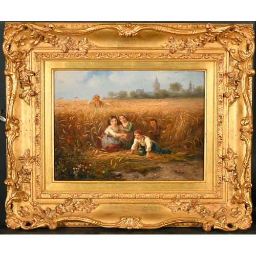 91 - Robert Favelle (1820-1886) Dutch/French. Children Hiding in the Corn, Oil on panel, Signed and Dated... 