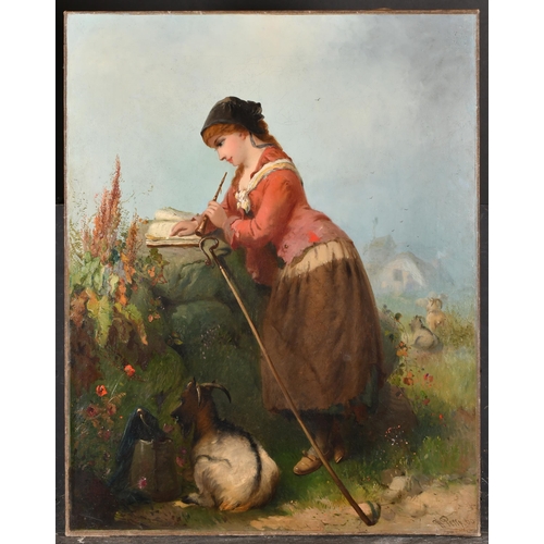 101 - W Perry (19th Century) British. A Shepherdess Reading Music, Oil on canvas, Signed and dated '60, Un... 