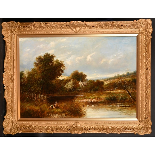 116 - Joseph Thors (1835-1884) British. Figures Fishing in a River Landscape, Oil on canvas, Signed and da... 