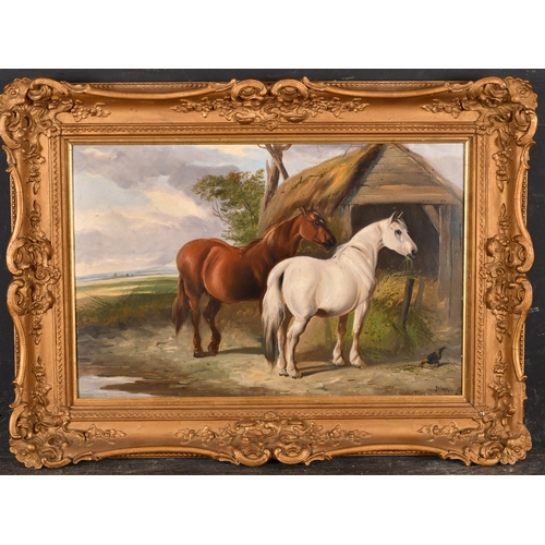 126 - John Arnold Wheeler (1852-1932) British. Horses by a Stable, Oil on board, Signed, 11.75