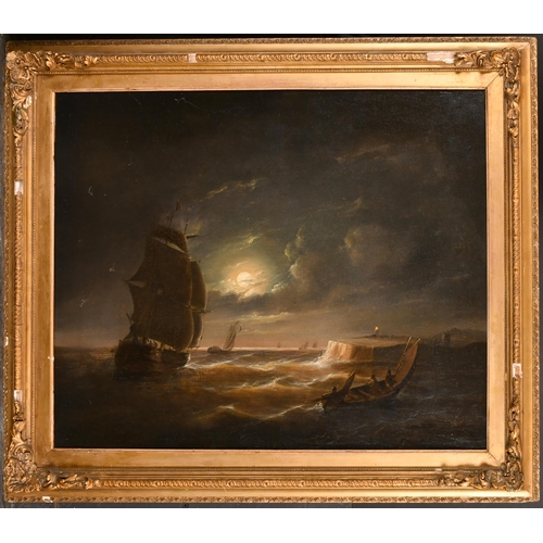 139 - Attributed to John Wilson Carmichael (1800-1868) British. A Moonlit Shipping Scene, Oil on panel, In... 