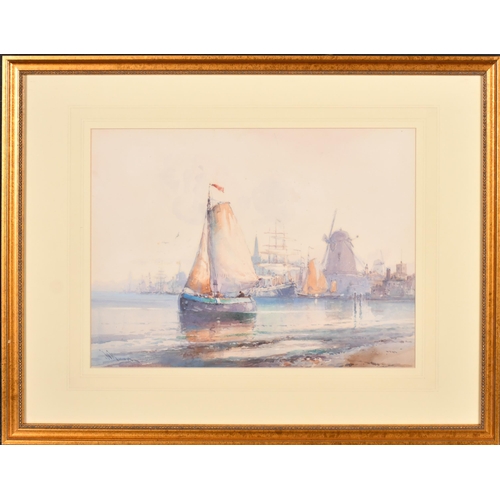 193 - Wilfred Knox (1884-1966) British. 'Amsterdam Harbour', Watercolour, Signed, 10.5