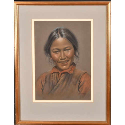 207 - Goray Douglas (1920-1976) Indian. Bust Portrait of a Young Girl, Pastel and chalk, Signed, 14