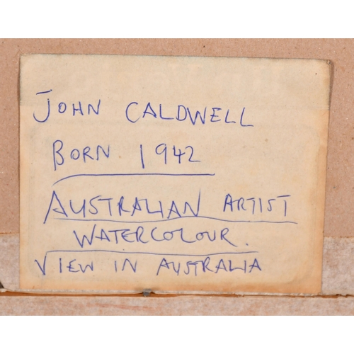 214 - John Caldwell (1942-    ) British. 'View in Australia', Watercolour, Signed, and inscribed on a labe... 