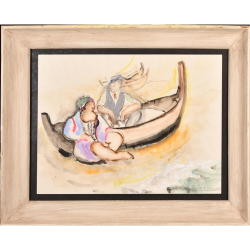 233 - Jane Berlandina (1898-1970) American. Girl and Boy on a Boat, St Tropez, Watercolour and gouache, Si... 