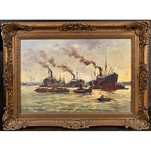 234 - Anton Dirsky (19th-20th Century) European. A Busy Harbour Scene, Oil on canvas, Signed, 15.75