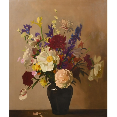 236 - Archibald George Barnes (1887-1972) British. Still Life of Flowers in a Black Vase, Oil on canvas, i... 