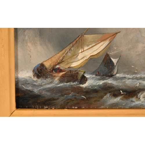 245 - Alfred Montague (1832-1883) British. A Shipping Scene in Heavy Waters, Oil on canvas, Signed and dat... 