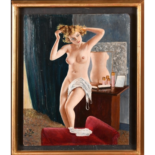 270 - J Rumi (20th Century) European. A Naked Lady Standing by a Mirror, Oil on panel, Signed and dated '3... 