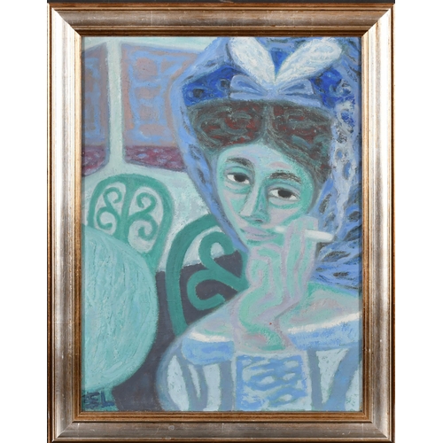 274 - Edvarda Lie (1910-1983) Norwegian. Head of a Lady Wearing a Bonnet, Oil on canvas, Signed with initi... 