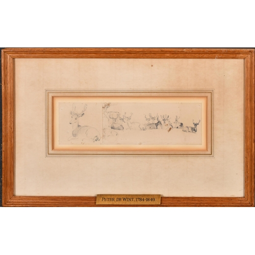 29 - Peter De Wint (1784-1849) British. 'Studies of Deer', Pencil on joined paper, inscribed on a plaque,... 