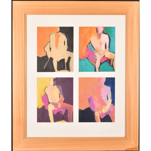 299 - 20th-21st Century English School. A Set of Four Studies of a Seated Figure, Oil on board, Signed wit... 