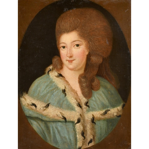 31 - Late 18th Century English School. Bust Portrait of a Lady, Oil on canvas, Painted oval, 16