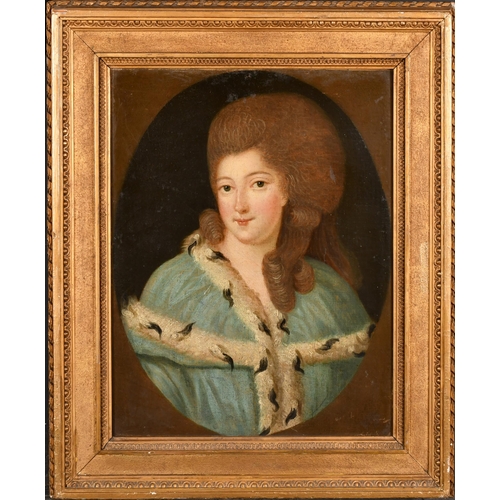 31 - Late 18th Century English School. Bust Portrait of a Lady, Oil on canvas, Painted oval, 16