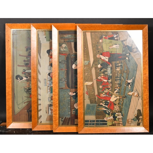 378 - Early 20th Century English School. A Set of Four Bird Eye Maple Frames, with gilt slips and inset pr... 