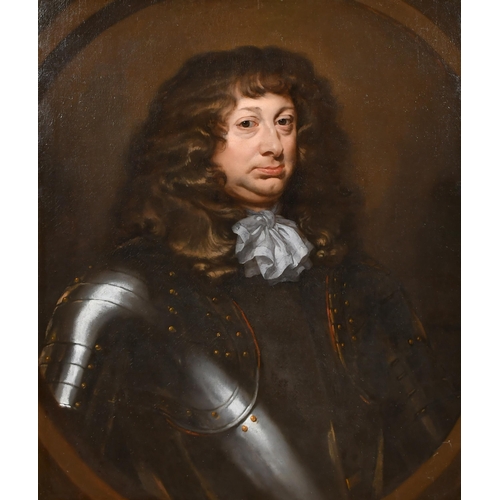 38 - Pieter Borsseler (1633-1687) Dutch. Portrait of a Man in Armour, Oil on canvas, Painted oval, 29.5