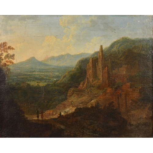 54 - 18th Century Dutch School. Figures in an Extensive Landscape, Oil on canvas, Unframed, 14