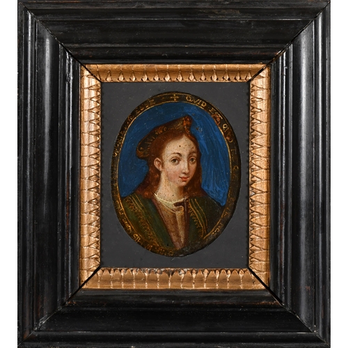 57 - 17th Century Italian School. Bust Portrait of a Lady, Oil on Copper, Oval, 4