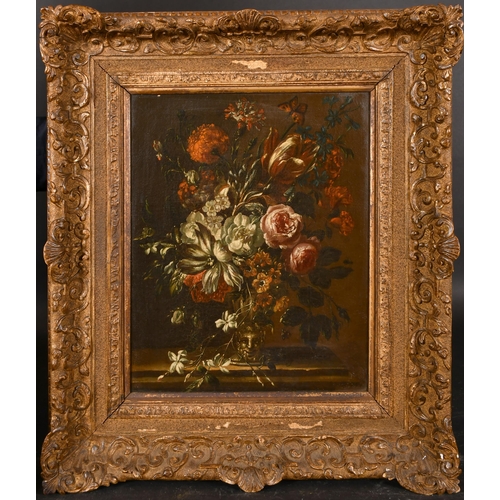 58 - J van der Rut (17th-18th Century) Dutch. Still Life of Flowers in a Silver Urn, Oil on canvas, Indis... 