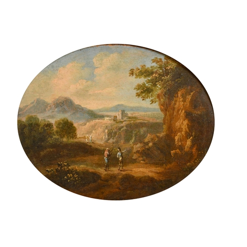 62 - Manner of Agostino Buonamici Tassi (1578-1644) Italian. A Classical Landscape near Rome with Figures... 