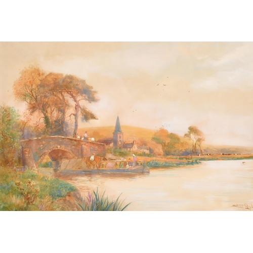 63 - Walter Stuart Lloyd (1858-1926) British. A River Scene with a Barge, Watercolour, Signed, 18.5