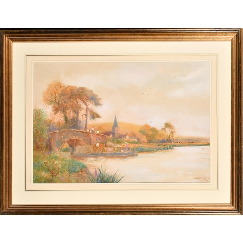 63 - Walter Stuart Lloyd (1858-1926) British. A River Scene with a Barge, Watercolour, Signed, 18.5