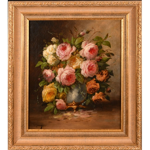 81 - M Janine (19th-20th Century) European. Still Life of Flowers in a Vase, Oil on canvas, Indistinctly ... 