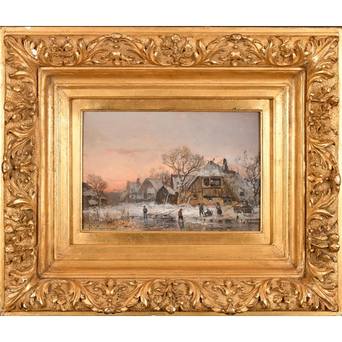 96 - Adolf Stademann (1824-1895) German. A Winter Scene, Oil on board, Signed, 7.5