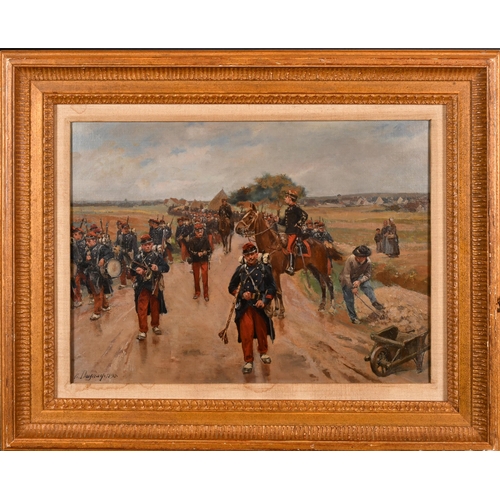 97 - Henri Louis Dupray (1841-1909) French. Marching Soldiers, Oil on canvas, Signed, 13