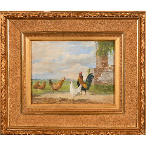 98 - Attributed to Albertus Verhoesen (1806-1881) Dutch. Chickens in a Yard, Oil on panel, Signed and dat... 